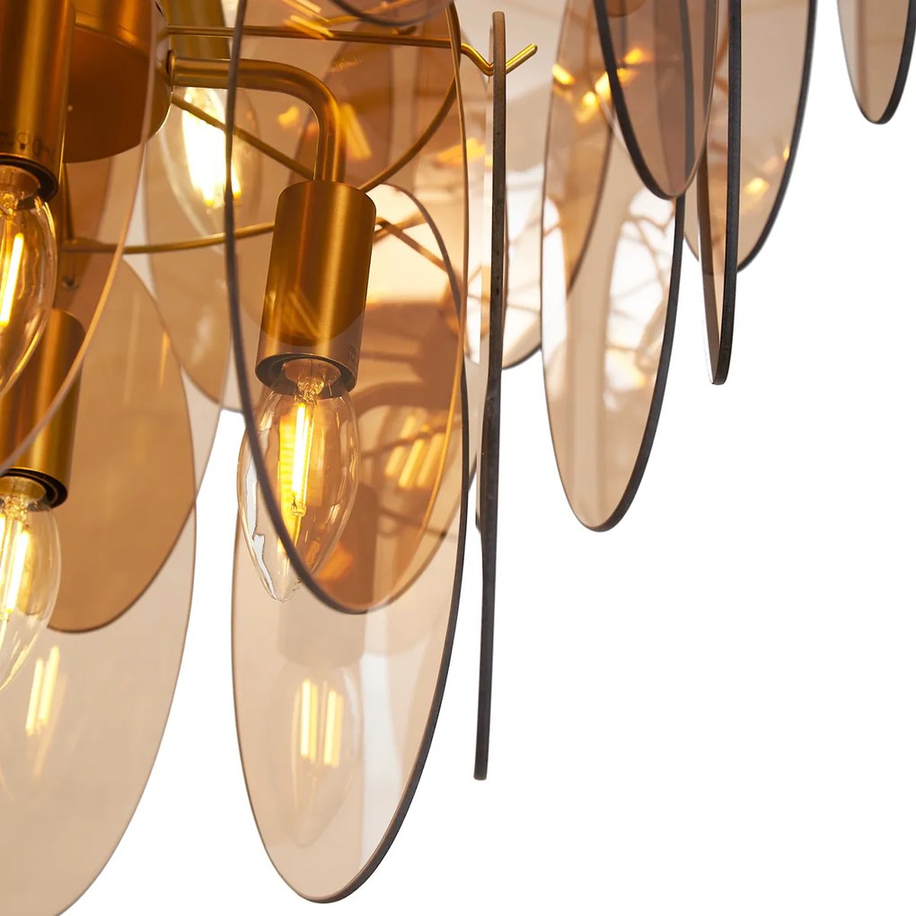 Lampă suspendată Art Deco aurie cu sticlă ovală ambră cu 14 lumini - Mochan