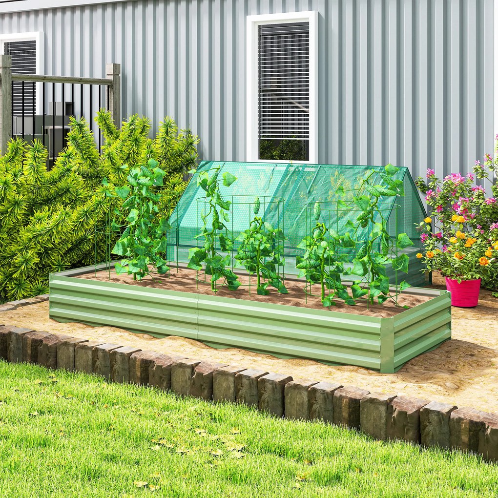 Outsunny Bara de flori înălțată din oțel, Fund deschis, Asamblare ușoară, 241L x 90,5L x 30H cm, Verde | Aosom Romania