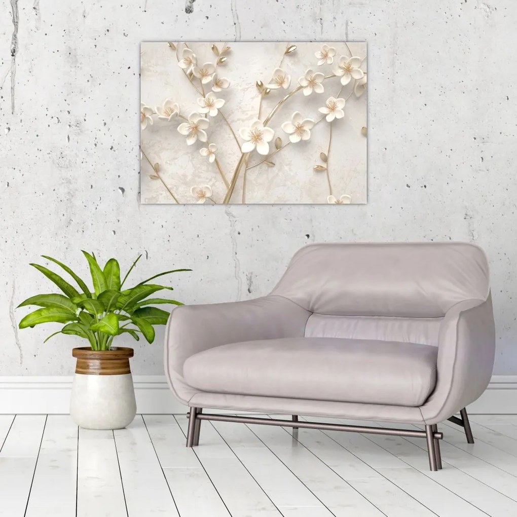 Tablou pe sticlă - floare aurie - abstractă (70x50 cm)