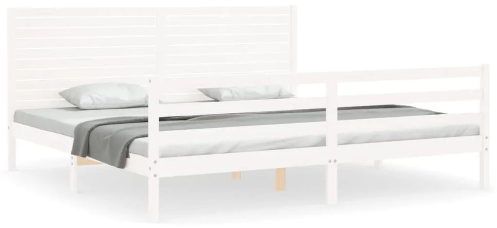 3195042 vidaXL Cadru de pat cu tăblie Super King Size, alb, lemn masiv