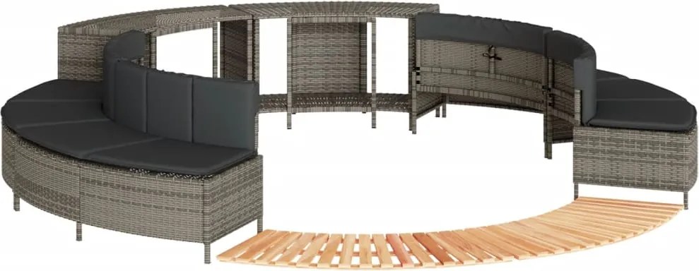 vidaXL Împrejmuire cadă cu hidromasaj, gri, poliratan / lemn acacia