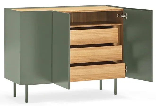 Comodă verde joasă cu aspect de lemn de stejar 110x85 cm Arista – Teulat