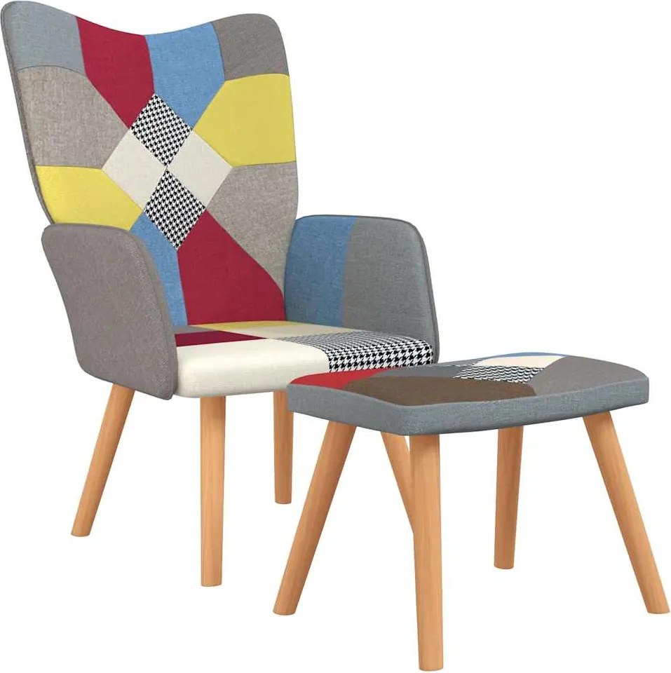 vidaXL Scaun de relaxare cu taburet, textil, petice