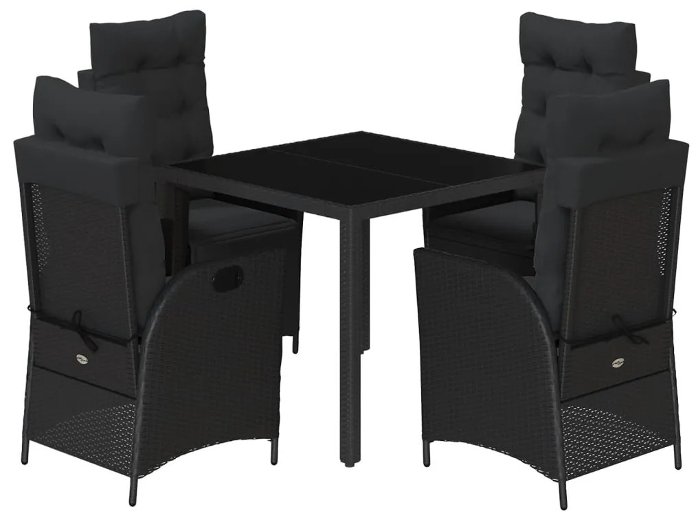 3213069 vidaXL Set mobilier de grădină cu perne, 5 piese, negru, poliratan