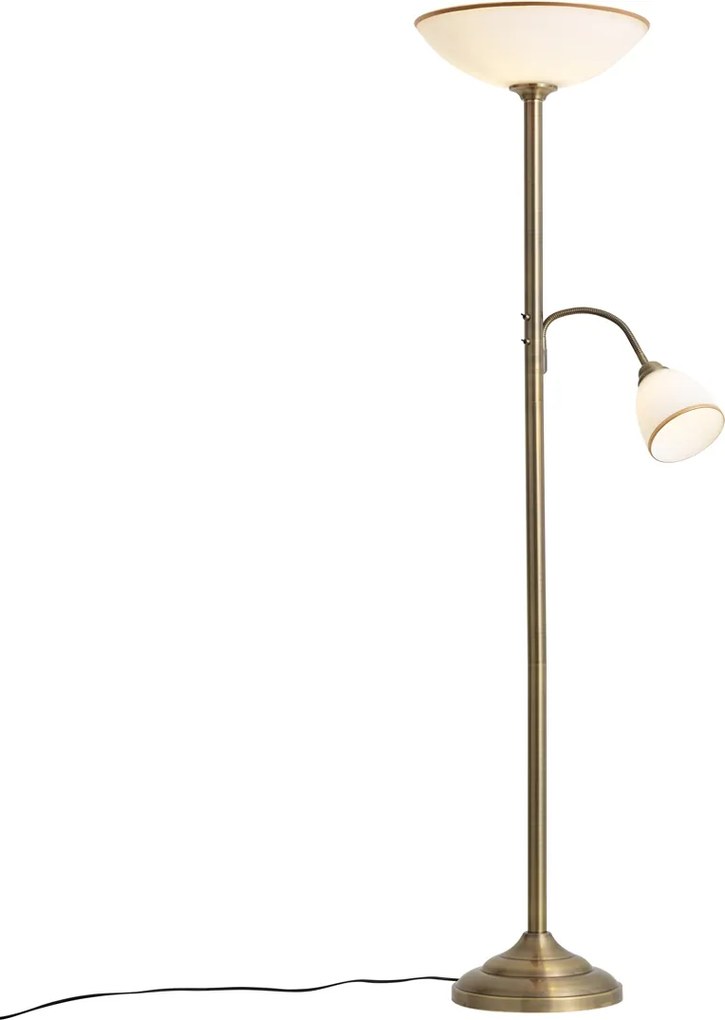 Lampă clasică de podea bronz cu sticlă opal 2 lumini - Katarina