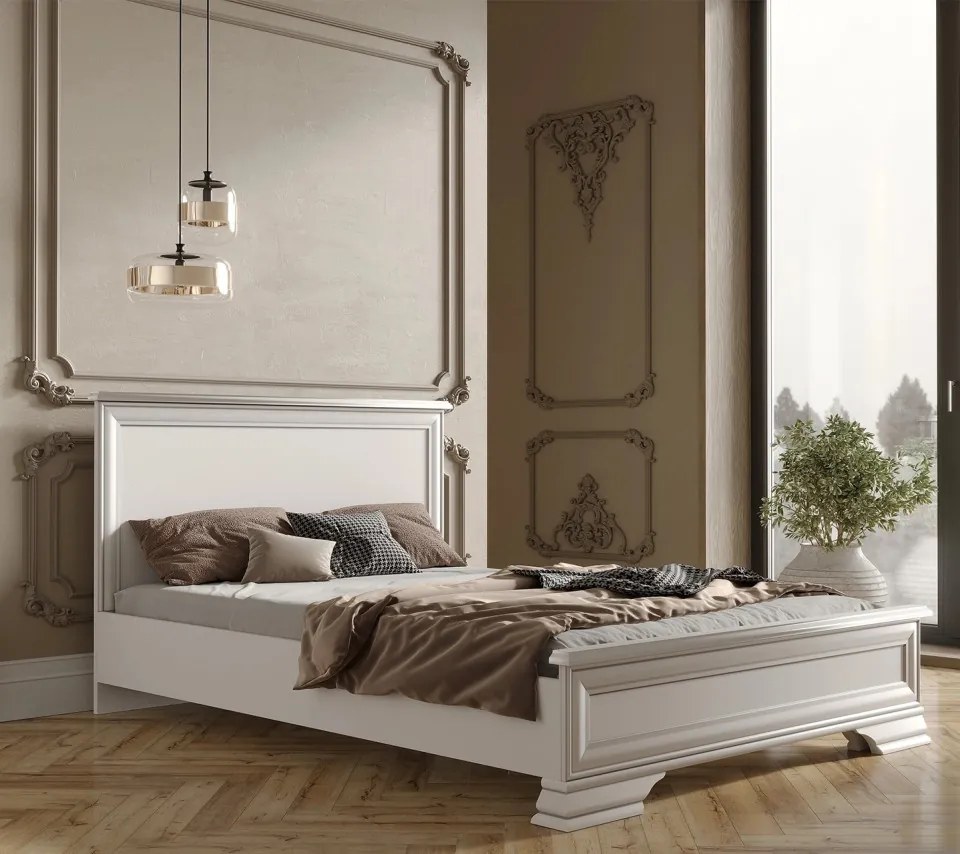 Pat matrimonial Idento, 160x200 CM, fara somiera, MDF Alb Alpin