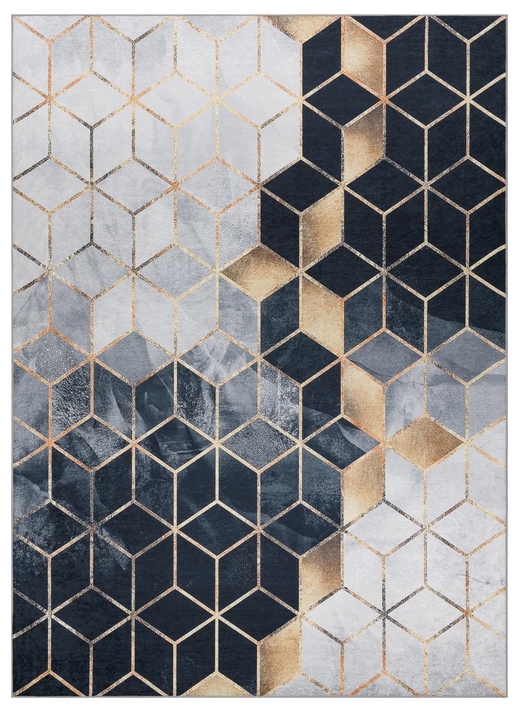 ANDRE 1171 covor lavabil cub, geometric anti-alunecare - negru / aur - SECUNDAR-COTATI PRODUSUL