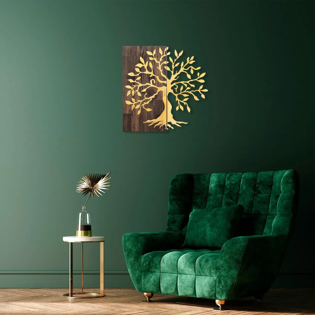 Accesoriu decorativ de perete din lemn Tree - Gold