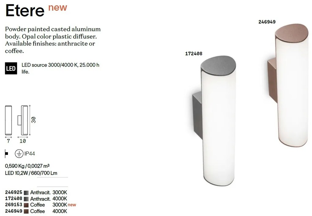 Aplica LED exterior design modern ETERE AP COFFEE 3000K