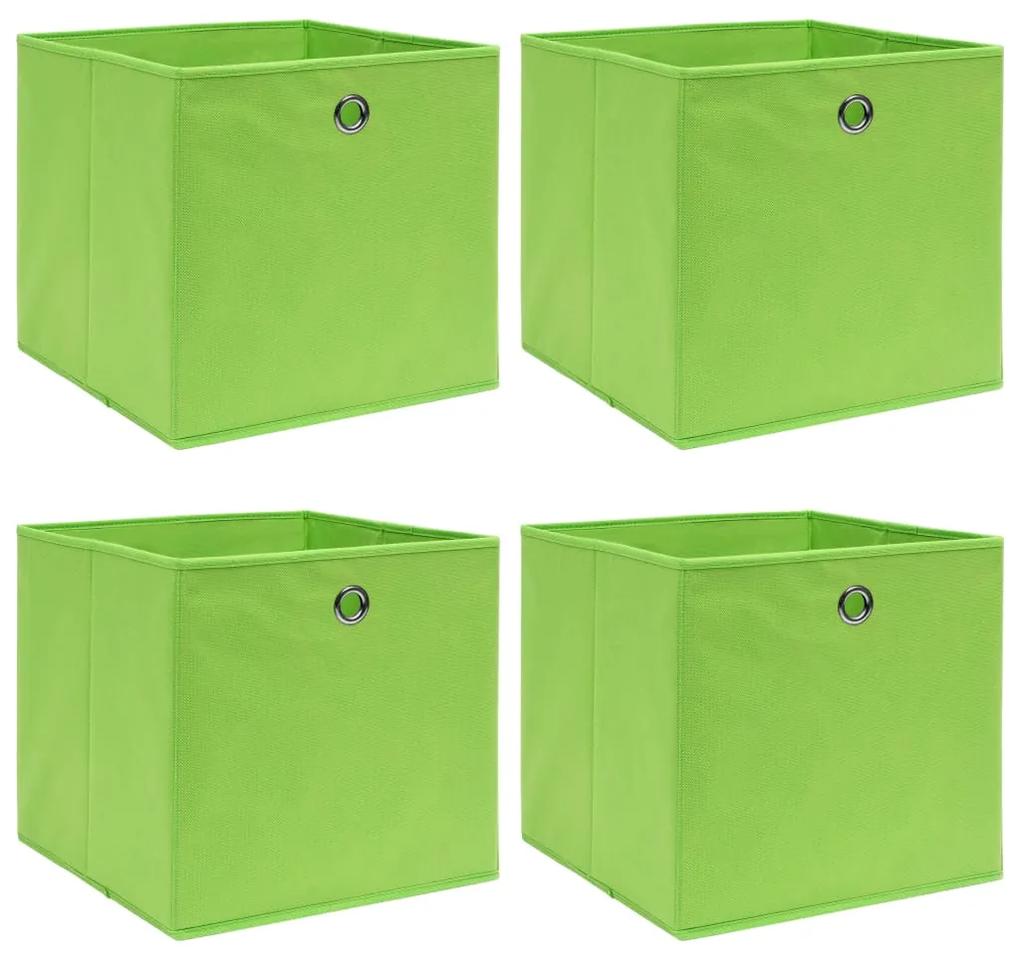 Cutii depozitare, 4 buc., verde, 32x32x32 cm, textil 4, Verde fara capace, 1, 4