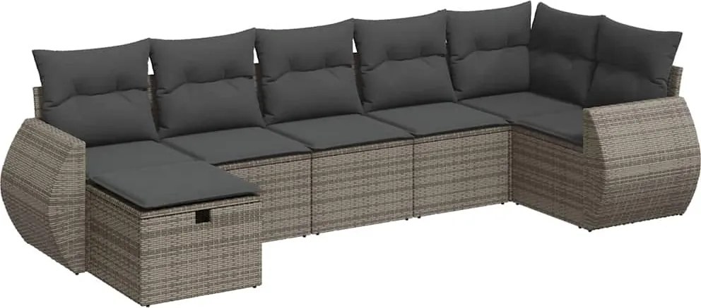vidaXL Set canapele de grădină, 7 piese, cu perne, gri, poliratan