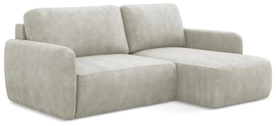 Colțar crem extensibil/cu spațiu de depozitare cu tapițerie din chenille (cu colț pe partea dreaptă/cu șezlong) Lilo – Makamii