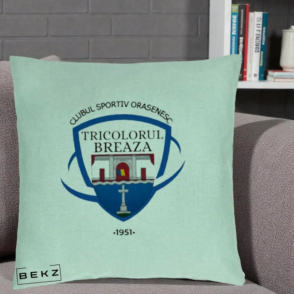 Perna Personalizata CSO Tricolorul Breaza 1951, 40x40 cm, Verde Menta, Husa Detasabila, Perna Inclusa, BEKZ®
