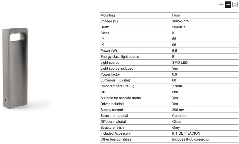 Stalp LED iluminat exterior IP55 GLINT 2700K H-70cm gri