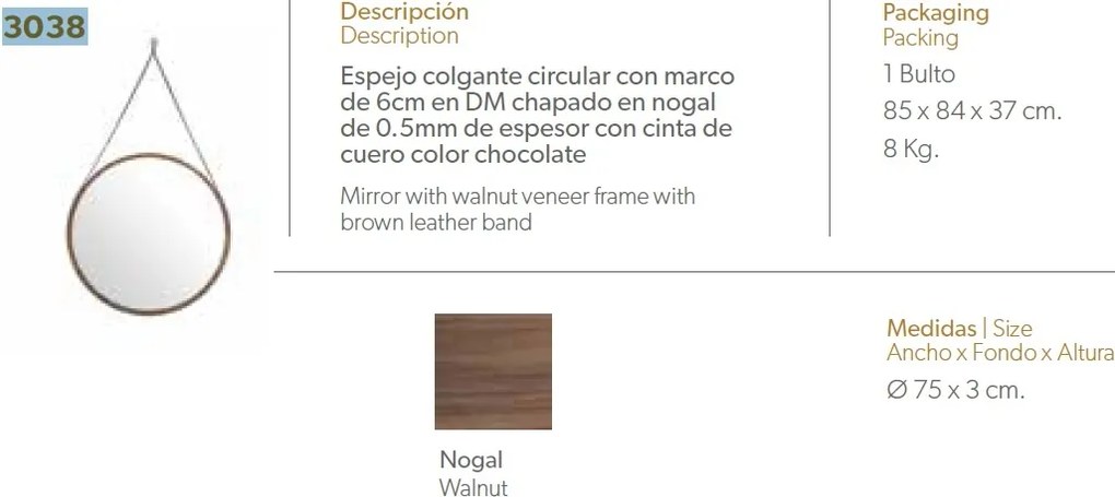 Oglinda decorativa suspendata Alline, 75cm AC-CPMR27-V36-NOGAL