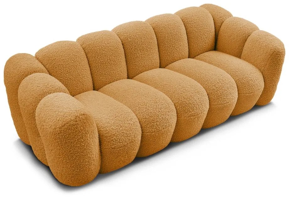 Canapea galben-muștar cu tapițerie din țesătură bouclé 232 cm Hippolyte – Bobochic Paris