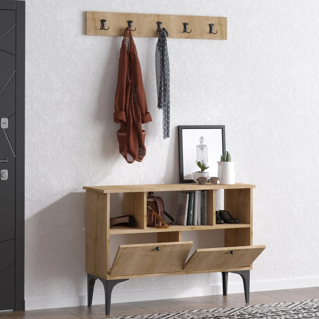 Set mobilier pentru hol Dana (Nuc + Negru). 1073485
