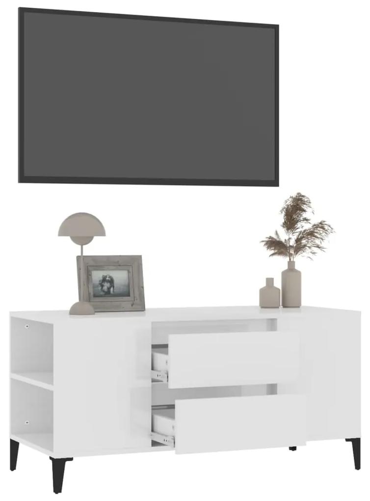 Comoda TV, alb extralucios, 102x44,5x50 cm, lemn prelucrat 1, Alb foarte lucios