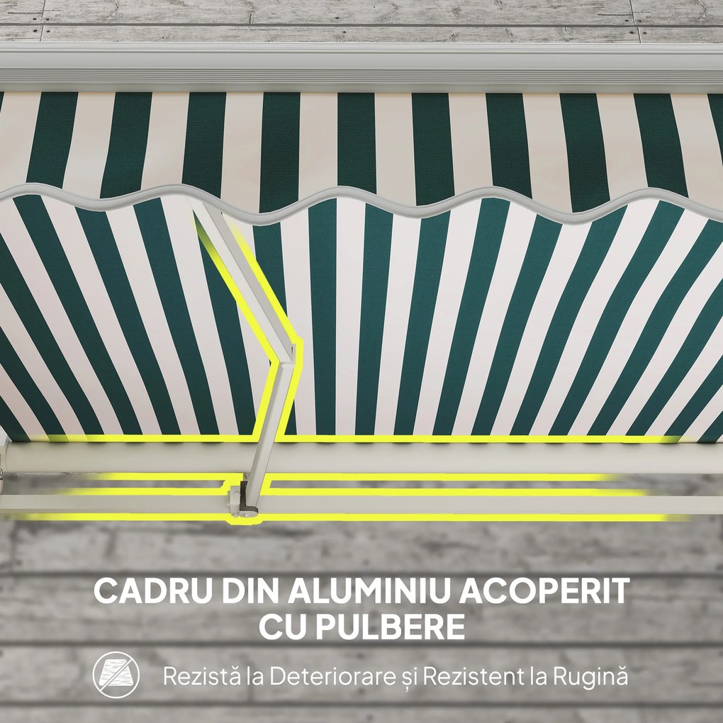 Outsunny Copertină Retractabilă cu Braț Pliabil și Protecție UV, 395x 245 cm, Verde și Alb | Aosom Romania