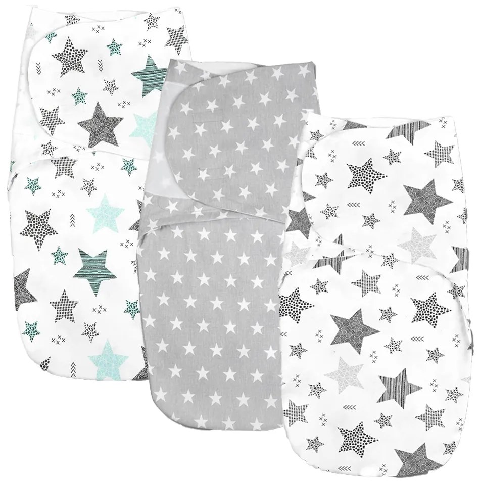 Set 3 sisteme de infasat duble cu interior din flanel 0-3 luni Kidizi All Mint Stars
