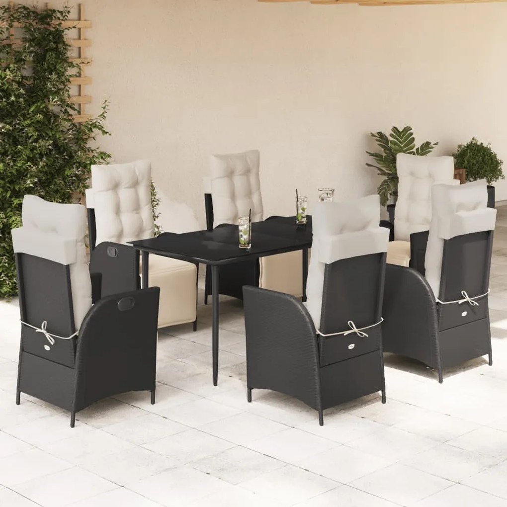 vidaXL Set mobilier de grădină cu perne, 7 piese, negru, poliratan