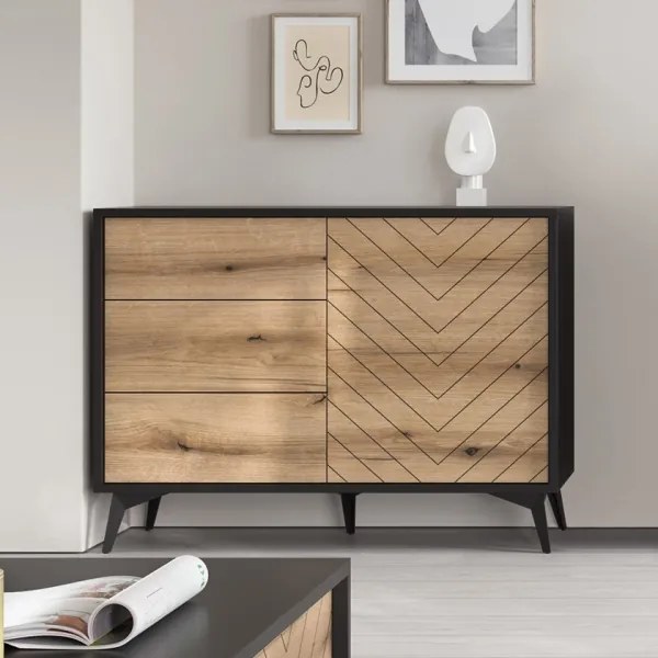 Comodă DIAMOND 77x104 cm negru/stejar evoke