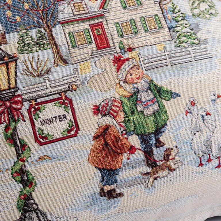 Față de pernuță tip goblen CRĂCIUN ALB 45 x 45 cm