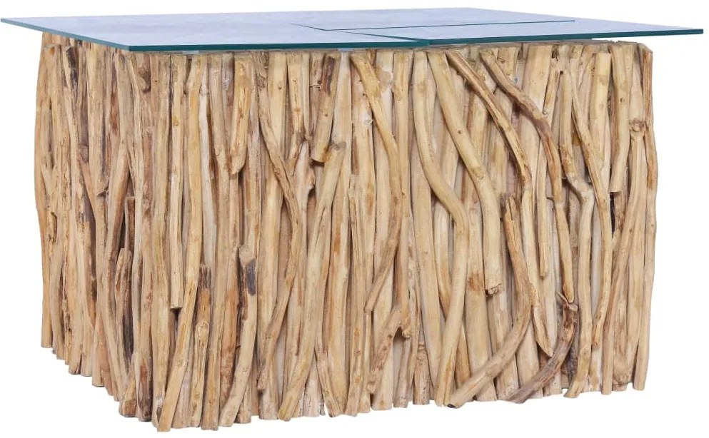 vidaXL Măsuță de cafea cu blat de sticlă, 66x66x40 cm, lemn masiv tec