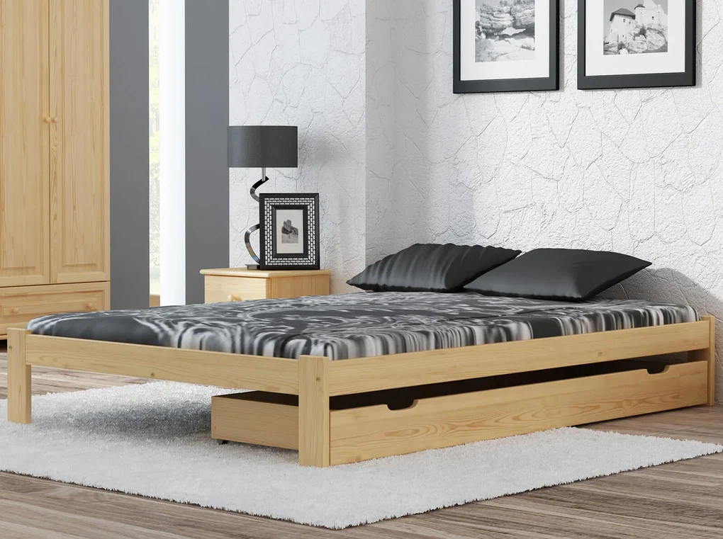 Pat din lemn 120x200 cu somieră Irys nevopsit