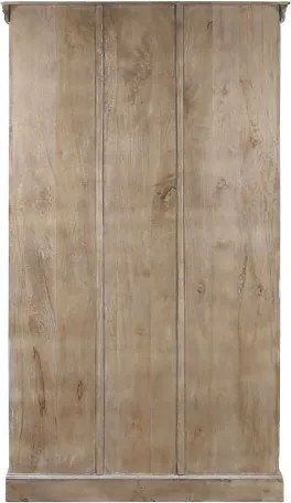 Vitrină sculptată manual din lemn masiv de mango, finisaj décapé alb, 2 uși vitrate, 3 rafturi, 120×44×210 cm, „Jaipur"