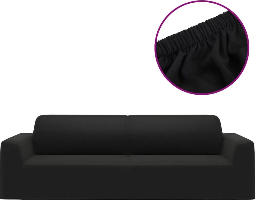 vidaXL Husă elastică pentru canapea cu 3 locuri poliester jersey negru