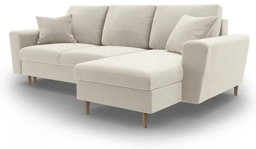 Colțar bej extensibil, cu spațiu de depozitare cu tapițerie din catifea Kyoto – Cosmopolitan Design