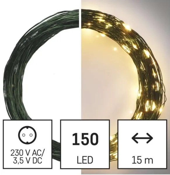 Ghirlandă LED de exterior 150 LED, 20 m, IP44, alb cald