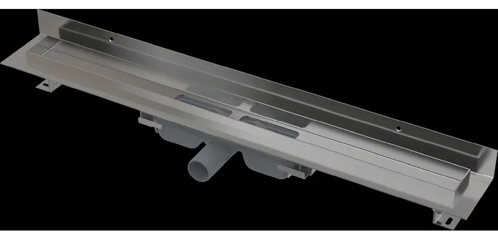 Rigola de dus Wall Low 115 cm, cu margine pentru gratar plin si guler fixat la perete, otel inoxidabil 1150 mm