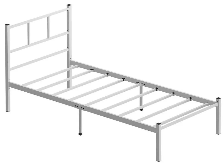 Pat metalic pentru o persoană ROVAN 90x200 cm, alb, sarcină maximă 120 kg