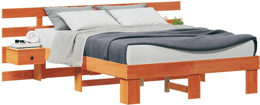 vidaXL Cadru de pat cu headboard Maro 135 x 190 cm Lemn de pin masiv