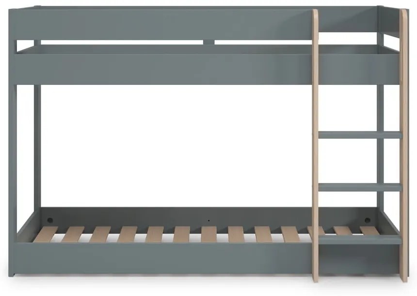 Pat pentru copii verde prăfuit supraetajat cu somieră 90x190 cm Angel – Marckeric