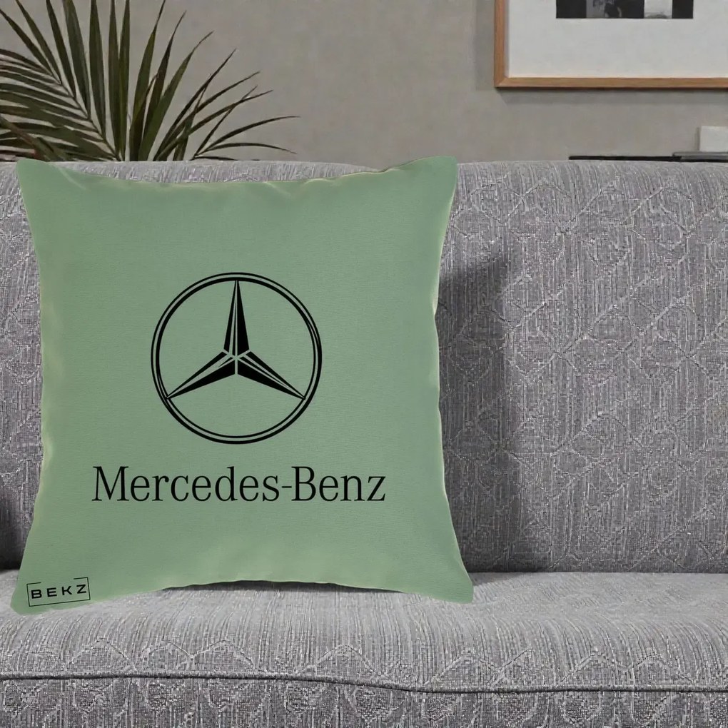 Perna Personalizata cu emblema Mercedes-Benz, 40x40 cm, Verde, Husa Detasabila, Perna Inclusa, BEKZ®