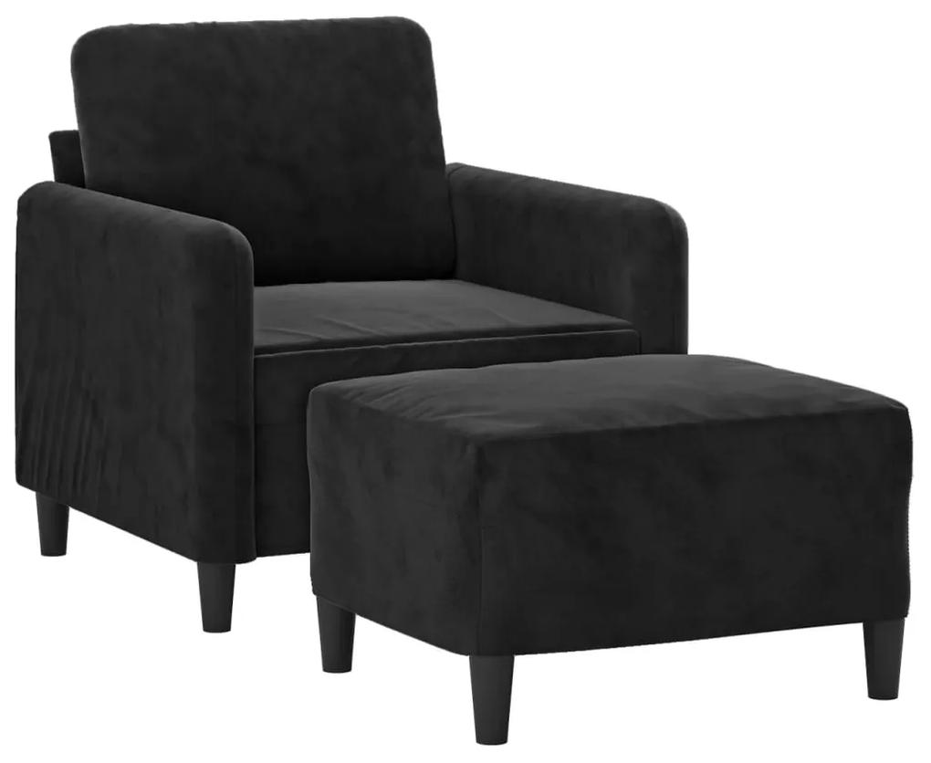 Fotoliu canapea cu taburet, negru, 60 cm, catifea Negru, 78 x 77 x 80 cm