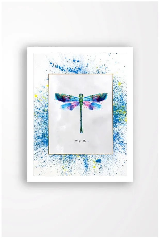 Tablou pe pânză în ramă albă Tablo Center Dragonfly, 29 x 24 cm