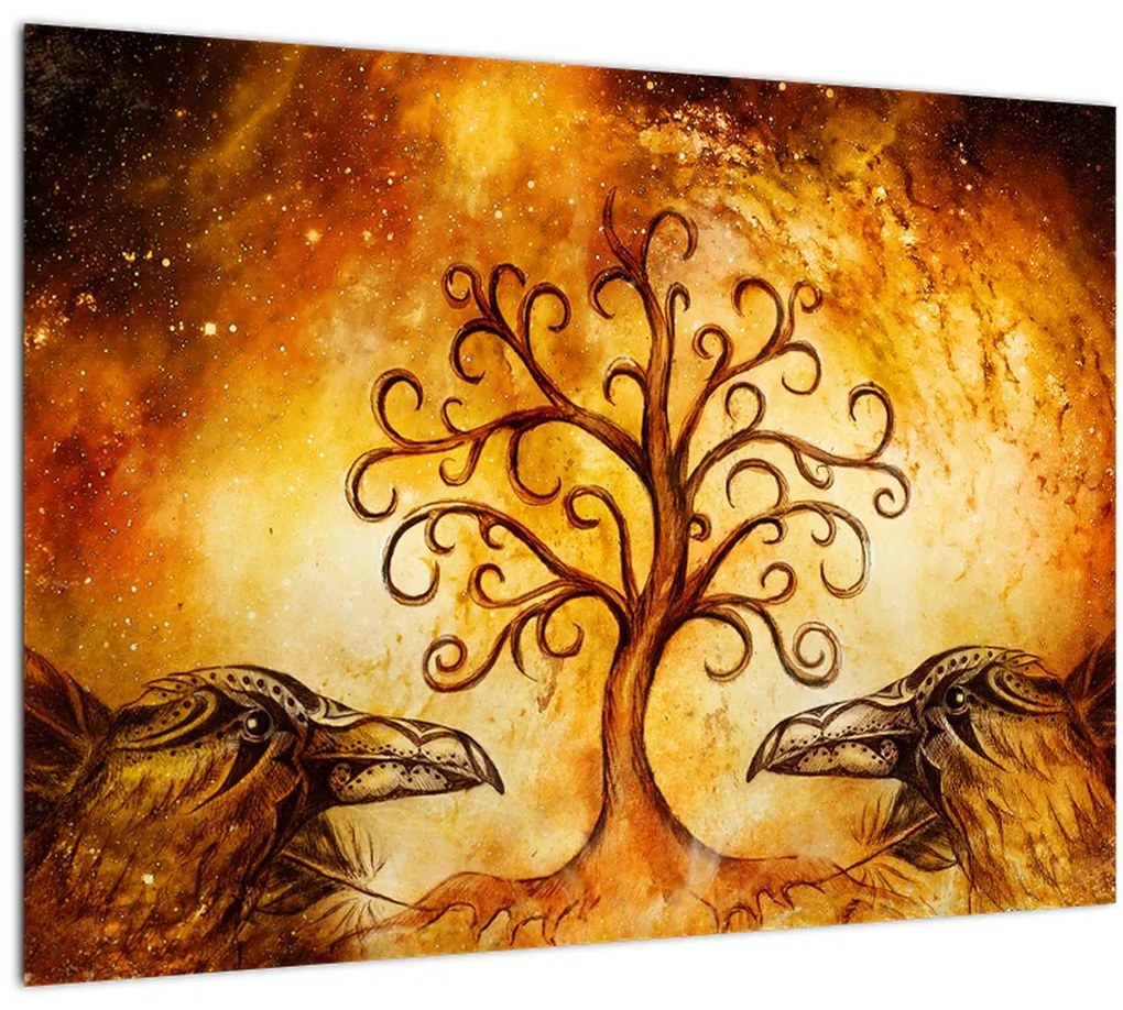 Tablou pe sticlă natural abstract cu copac (70x50 cm)