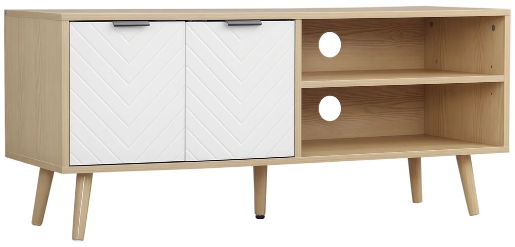 HOMCOM Dulap cu Suport pentru TV de până la 46", Comodă TV cu Rafturi de Depozitare și Dulap, 110x39x48,8 cm, Lemn Natural | Aosom Romania