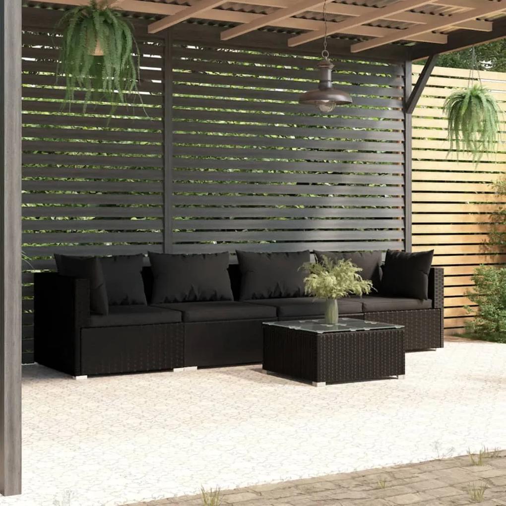 3101432 vidaXL Set mobilier de grădină cu perne, 5 piese, negru, poliratan