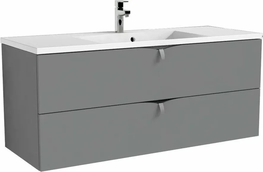 Set dulap baza suspendat gri Oristo Siena cu 2 sertare si lavoar din compozit Amelia 120 cm