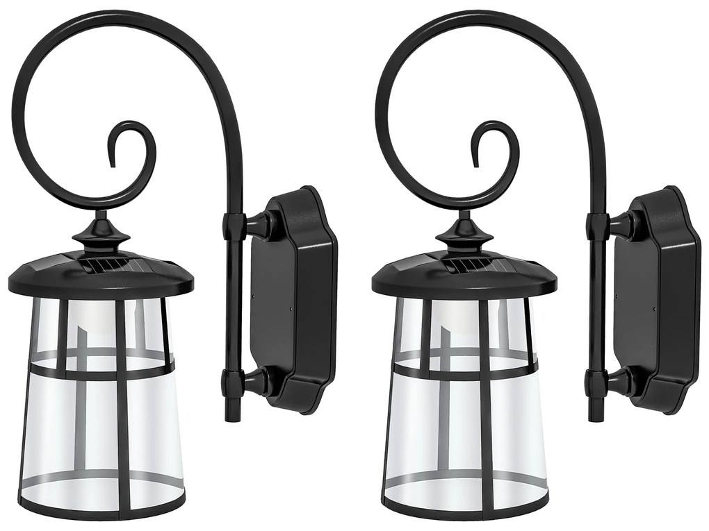 Outsunny Lot de 2 lampe murale aplici solare LED pentru exterior IP44 16,5x25,5x41cm negru | Aosom Romania