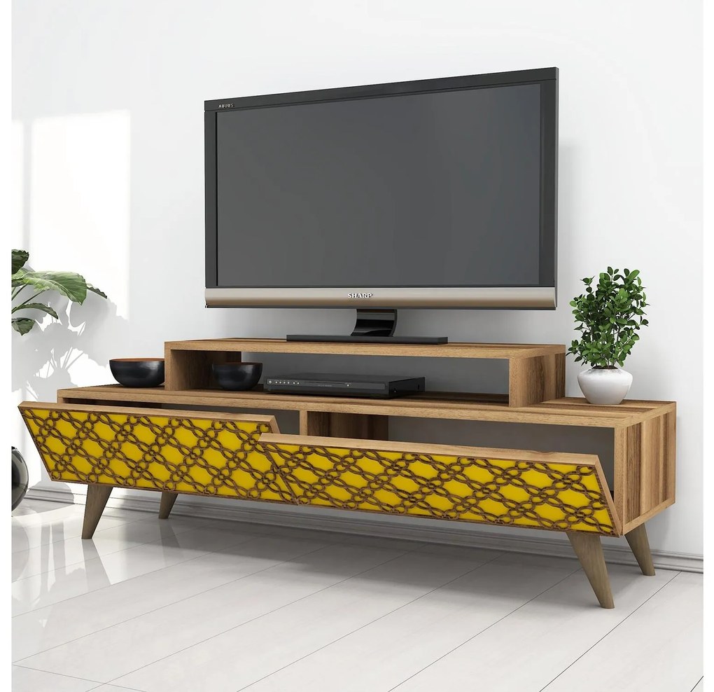 Masă TV/Dulap Clementine (Nuc + Galben). 1088569