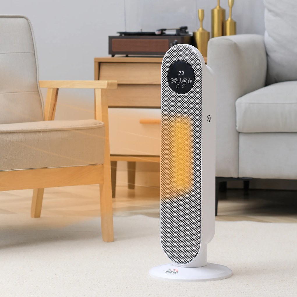 HOMCOM Încălzitor auxiliar Radiator cu suflare Radiator ceramic oscilant 15-40°C cu Telecomandă 1300/2000W, 21 x 21 x 63,5 cm | Aosom Romania