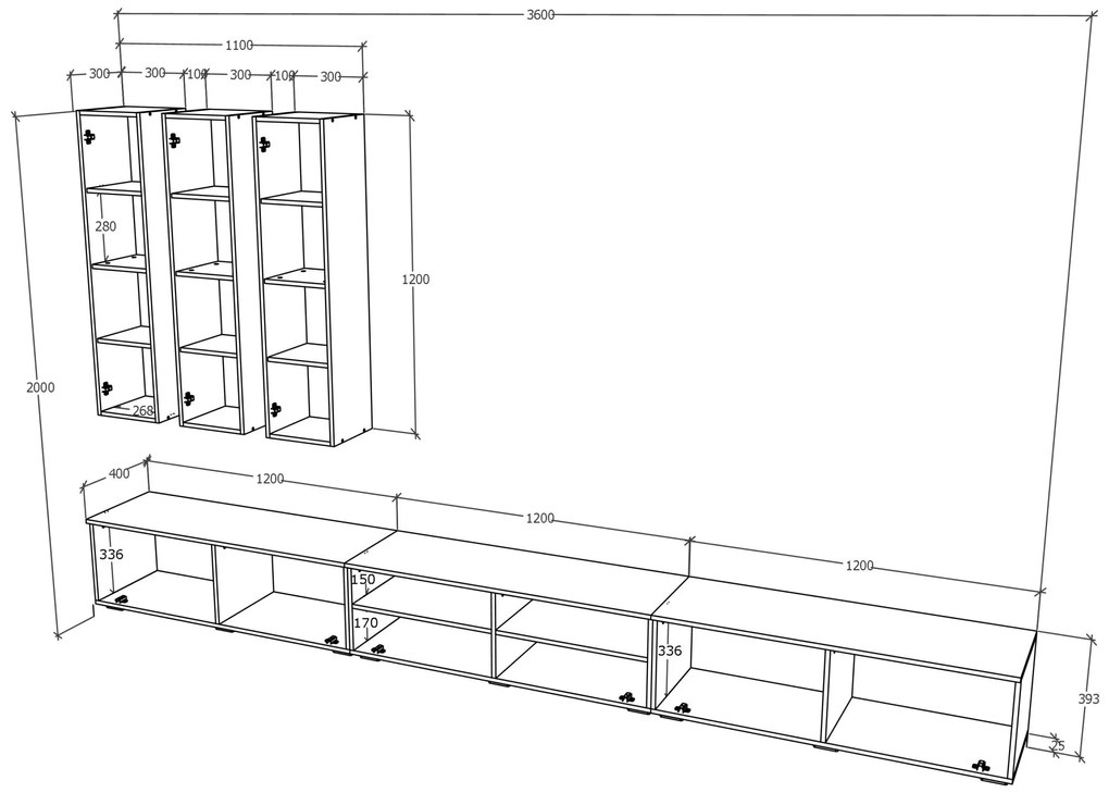 Living haaus Haga V7, Antracit/Stejar Wotan, L 360 cm