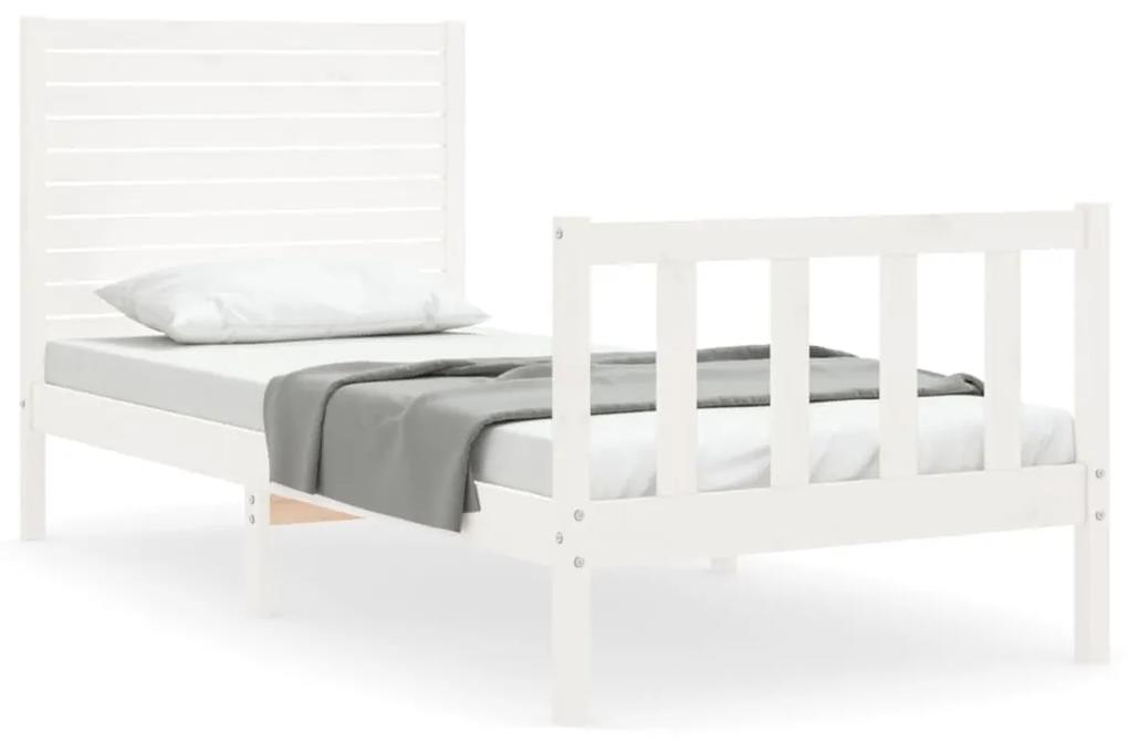 3193192 vidaXL Cadru de pat cu tăblie, alb, 90x200 cm, lemn masiv