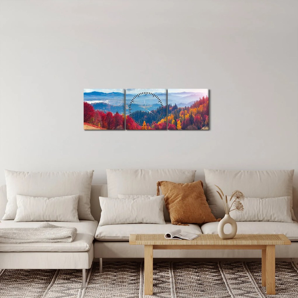 Tablou cu peisaj de toamnă pitoresc (cu ceas) (90x30 cm)